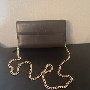 Gucci Dark Brown Leather wallet  with unbranded Gold Chain